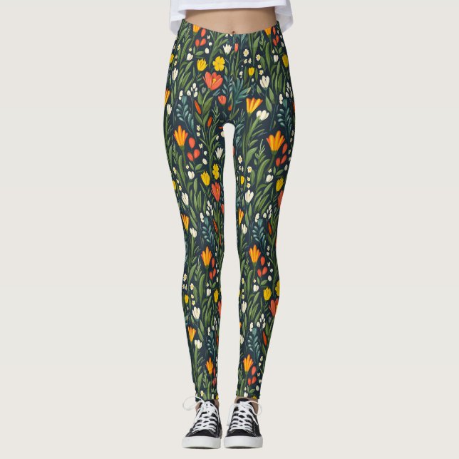Legging Alegria Sangrenta: Padrão Floral Primavera (Frente)