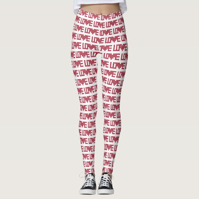Legging Alfaces-quadradas de amor, de cor vermelha (Frente)