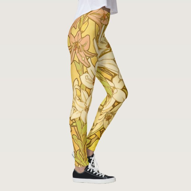 Legging Alfonse Mucha Art Nouveau Lily Flores (Direita)