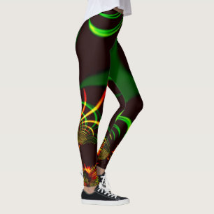 Legging Algumas curvas verdes e amarelas coradas pelo fogo