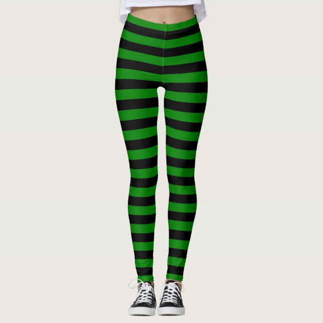 Legging Alienígena - Linhas Horizontais de Bruxas Verde e  (Frente)