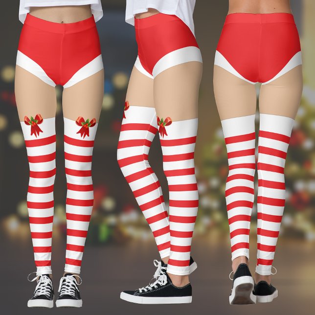 Legging Alinhamento das colmeias de Natal riscadas (Festive Fun: Striped Christmas Stockings Leggings 🎄🎁)