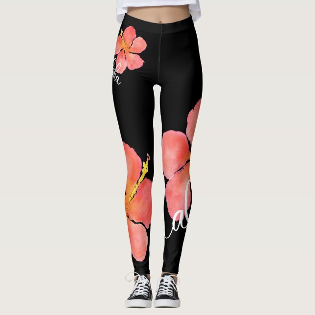 Legging Aloha caneleiras florais brilhantes, tropicais do (Frente)