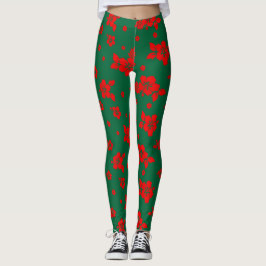 Legging Aloha Hawaii Red sobre Padrão Verde de Natal