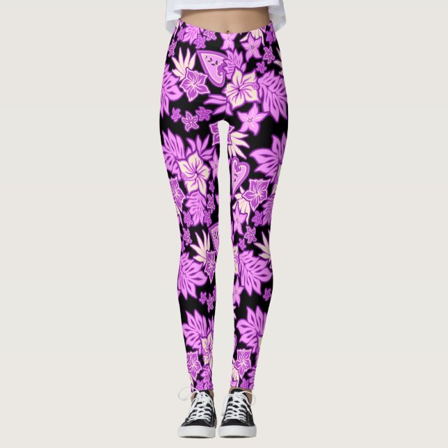 Legging Aloha Heart Hawaiian Hibiscus Tropical Violet (Frente)