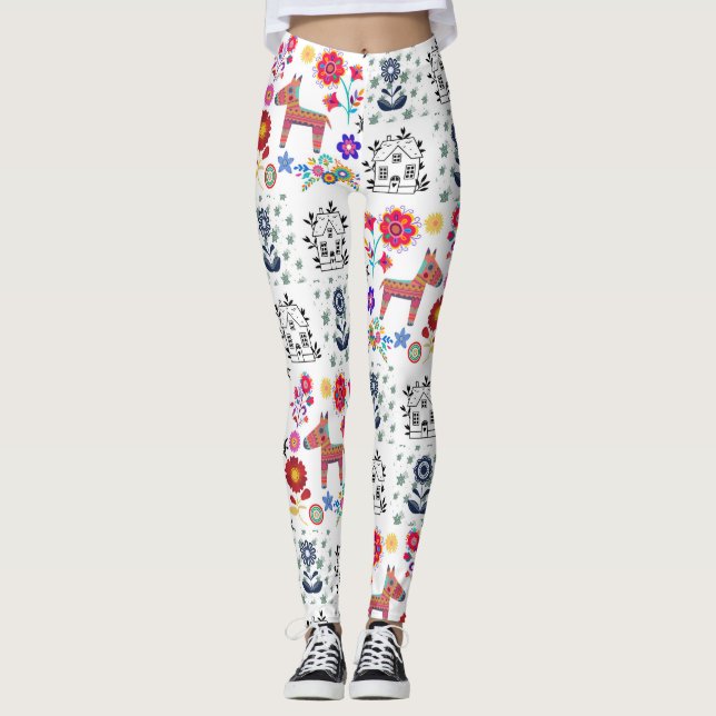 Legging Alpaca Pinata com Coroa Azul e Pernas de Flores (Frente)