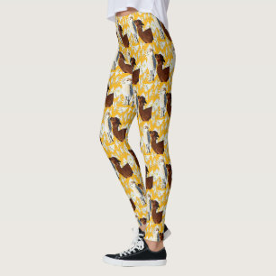 Legging Alpacas Castanhas E Brancas Com Flores De Cactus,