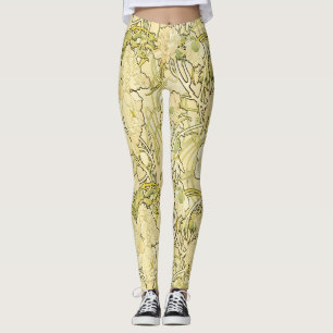 Legging Alphonse Mucha Peonias Padrão Floral Art Nouveau
