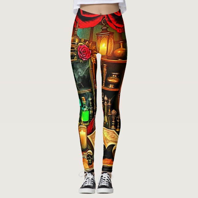 Legging Altar de Bruxa Design Místico de Noite (Frente)
