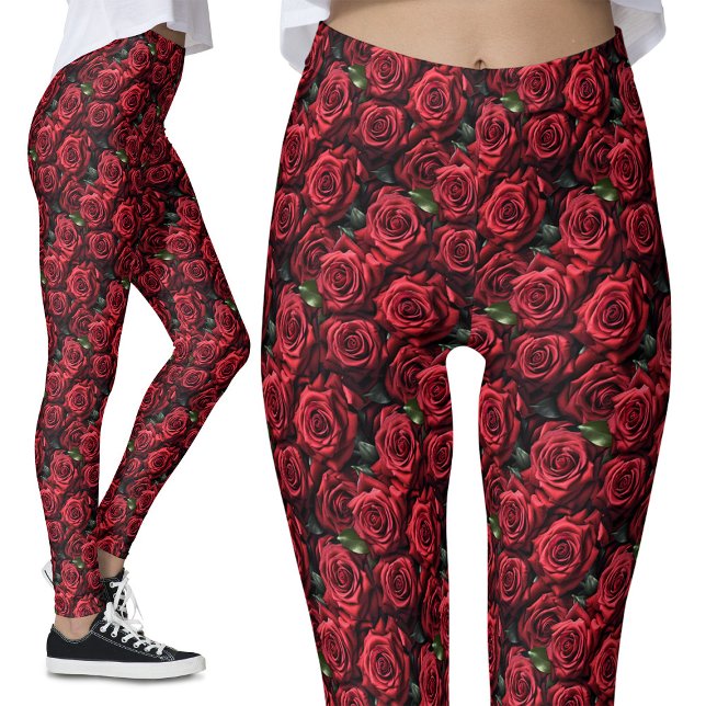 Legging Alternativo Gótico Romântico Rosa vermelha Floral (Criador carregado)