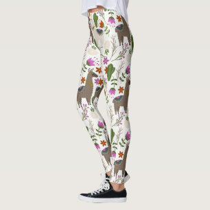Legging Amante de os animais de Padrão Floral Alpaca Cactu