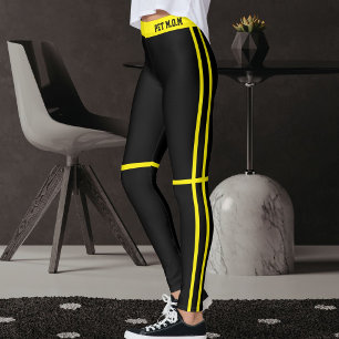 Legging Amarela Brilhante Personalizada Listras Pretas Pet