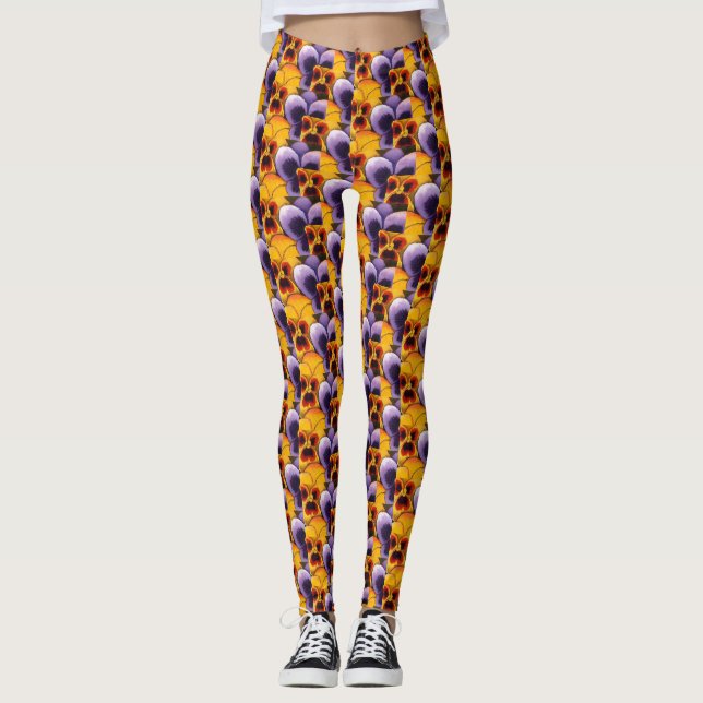 Legging Amarelo-abstrato, laranja e pansos (Frente)