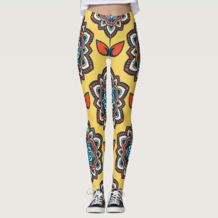 Legging Amarelo Brilhante Ornamental: Decoração sem costur