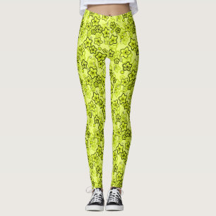 Legging Amarelo com padrão floral neon brilhante preto