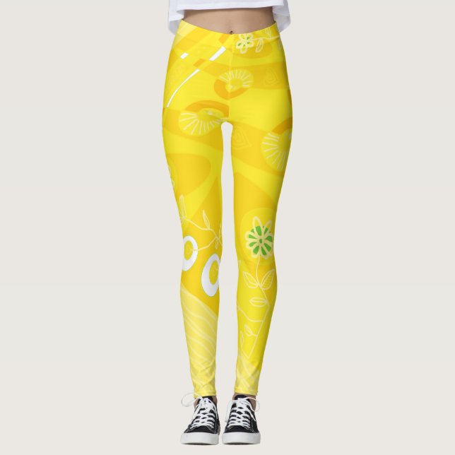 Legging Amarelo de Ilustração Chintz Bohemian (Frente)