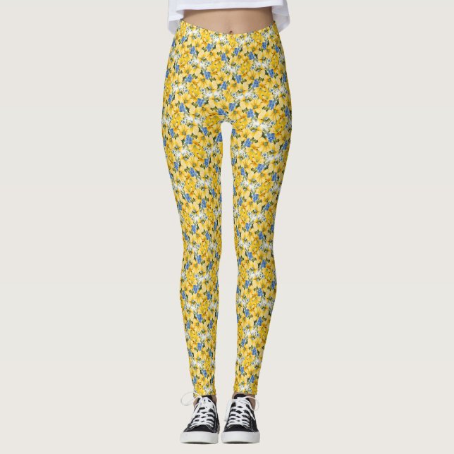 Legging Amarelo e Azul Global Floral (Frente)
