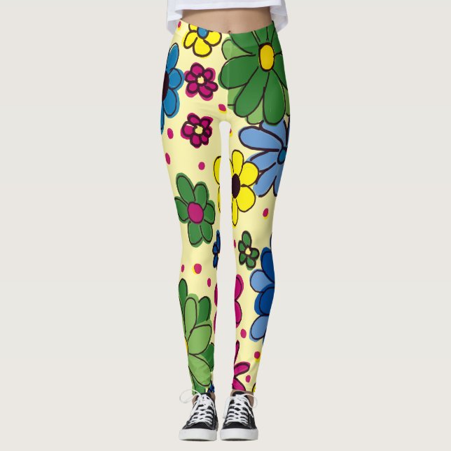 Legging Amarelo Floral Colorido Bonito (Frente)