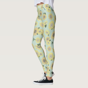 Legging Amarelo lunático no teste padrão azul do girasso