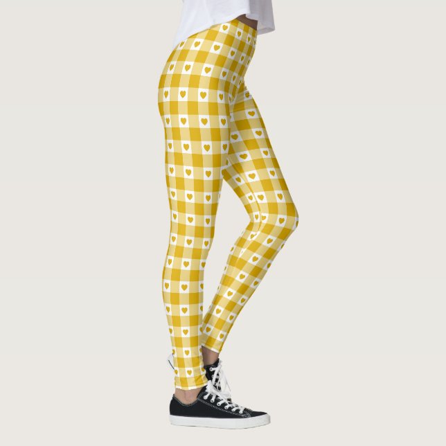 Legging Amarelo Mostarda Coração Xadrez Gingham Cor Retro (Direita)