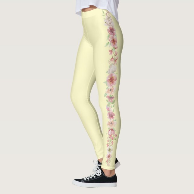 Legging Amarelo pálido com faixa floral nas laterais (Esquerda)