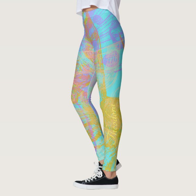 Legging Amarine Violet de Borboleta Dourada abstrato (Esquerda)