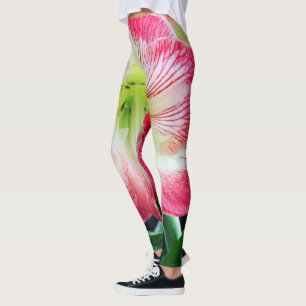 Legging Amaryllis cor-de-rosa branca, branquelo de flores