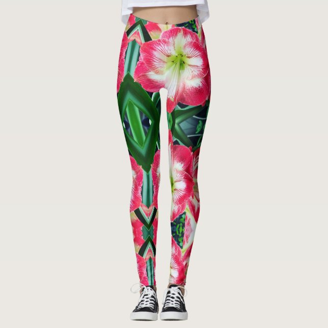 Legging Amaryllis cor-de-rosa branca, branquelo de flores (Frente)