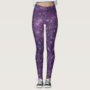 Legging Ameixa Noir roxa preto Sparkly congelado do Sequin