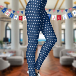 Legging Americana Star Spangled Silver Stars On Navy Blue
