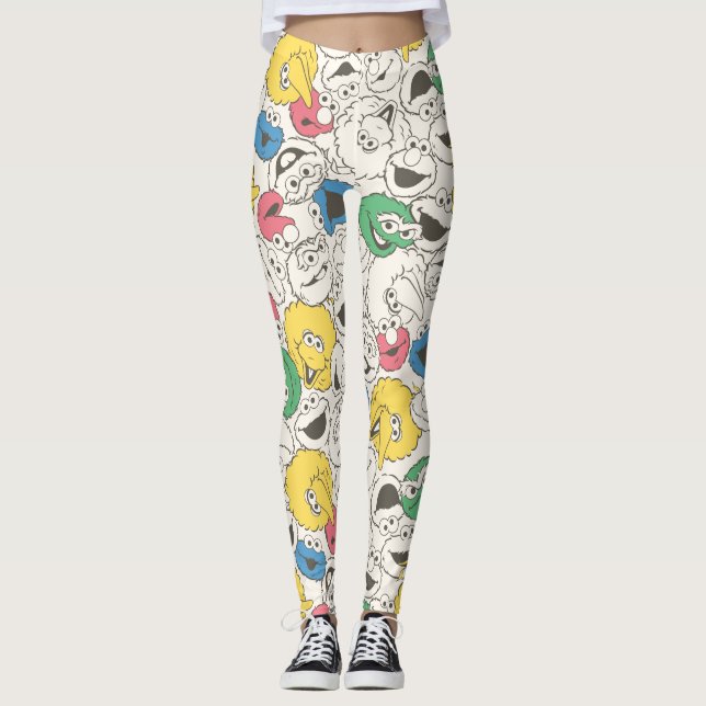 Legging Amigos da Rua Sésamo | Padrão de Núcleo Cabeça Gra (Frente)