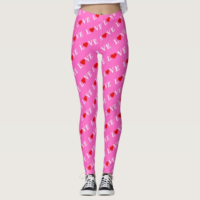 Legging AMOR rosa e elegante moderno-chique cardíaco (Frente)