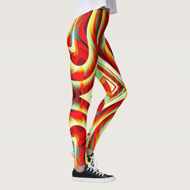 Legging Ampliação de traços vermelhos curvos que se sobrep (Direita)