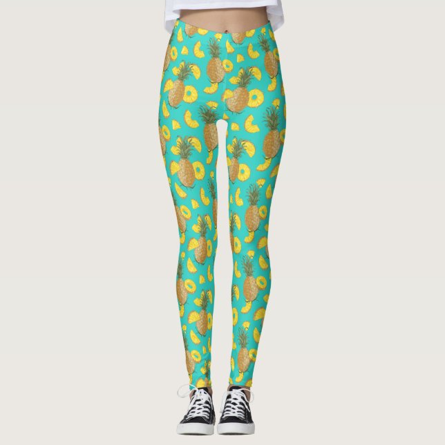Legging Ananás De Cor Turquesa (Frente)