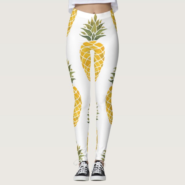Legging Ananases Pintados À Mão: Sem Costura De Aquarelas. (Frente)