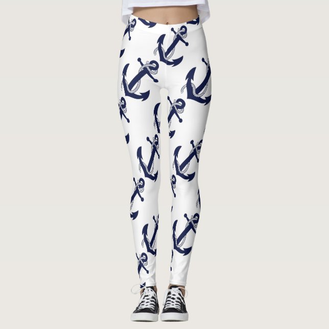 Legging Âncora branca & azul náutica (Frente)
