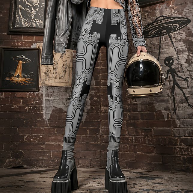 Legging Android Mecânico Preto e Branco Futurista Robô (Criador carregado)