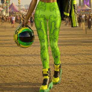 Legging Android Mecânico Verde Limão Futurista Robô