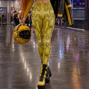 Legging Androide Mecânico de Mostarda dos anos 80 Robô Fut