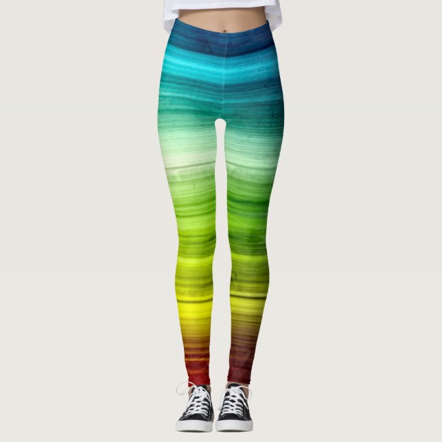 Legging Anéis Arco-Íris Tie Dye Padrões de Madeira (Frente)
