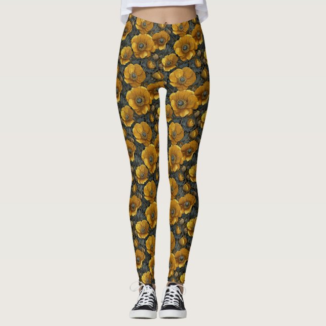Legging Anêmonas de Levantamento de Peso Amarelo Presentes (Frente)