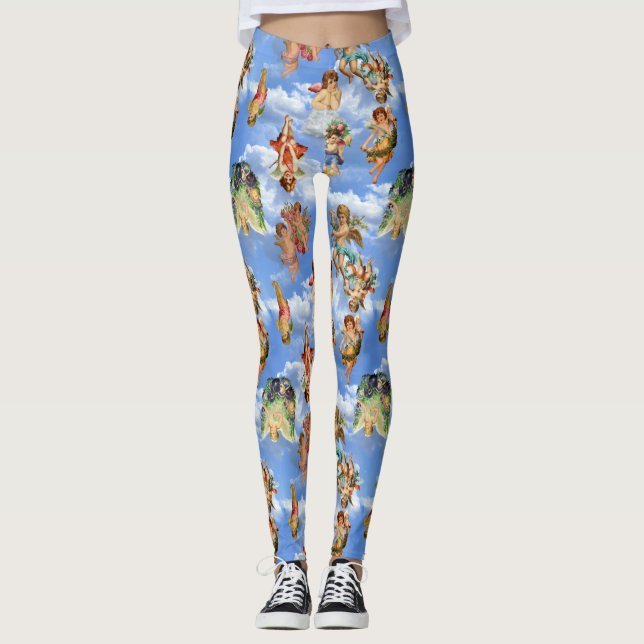 Legging angel cherub nuvens antigo vitoriano celestial (Frente)