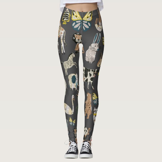 Legging Animais bonitos de moda única cinza de trabalho de (Frente)
