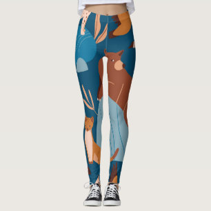 Legging Animais da floresta, design sem costura escura.