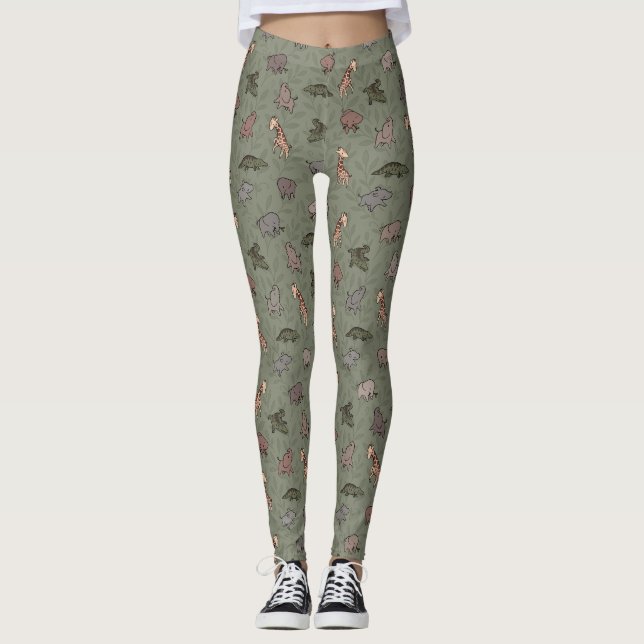 Legging Animais da Savana (Elefante, Girafa, Crocodilo & R (Frente)