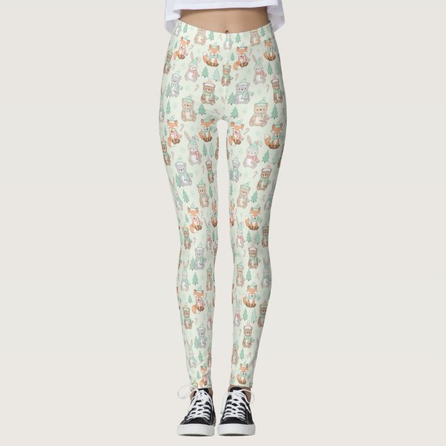 Legging Animais de Natal Fofo Padrão Sem Costura (Frente)