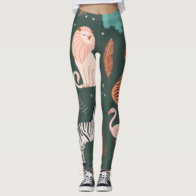Legging Animais Exóticos: Padrão De Crianças Tropicais Esc (Frente)