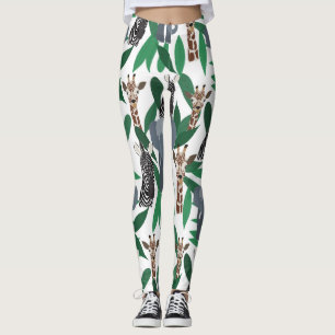 Legging Animais Safari do Elefante Girafa-Zebra Selva