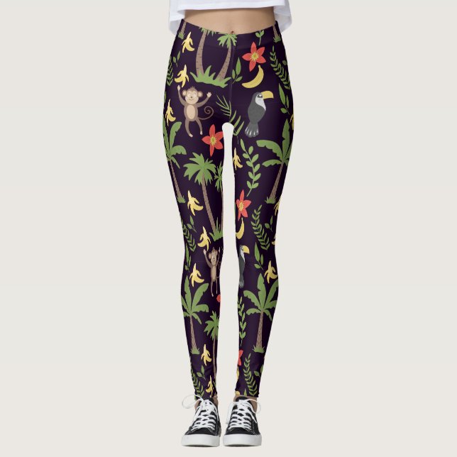 Legging Animais tropicais, sem descontinuidades, macacos e (Frente)