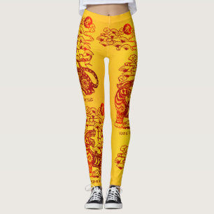 Legging Ano Novo Chinês Lunar, Amarelo Vermelho Tigre